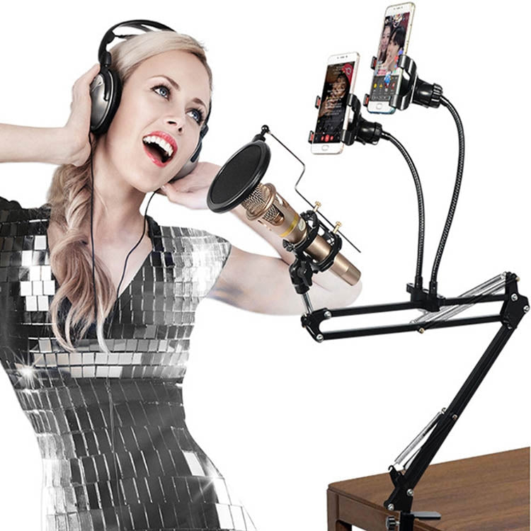 Mobile Phone Dual K Song Bracket 360 Degree Direction Cantilever Multifunctional Lazy Microphone Live Broadcast Bracket, Dual Mobile Phone Mobile Phone Dual K Song Bracket 360 Degree Direction Cantilever Multifunctional Lazy Microphone Live Broadcast Bracket, Dual Mobile Phone